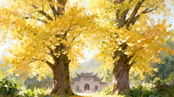 两颗百年银杏